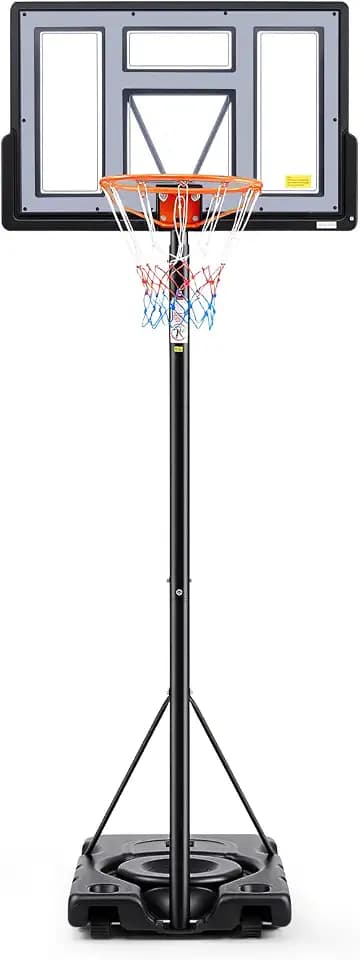 Sweetcrispy Portable Basketball Hoop Outdoor 6.1-10FT Adjustable Height, 44 Inch Shatterproof Backboard/Shock Absorbent Rim, Fillable Base, 2 Wheels for Backyard/Driveway