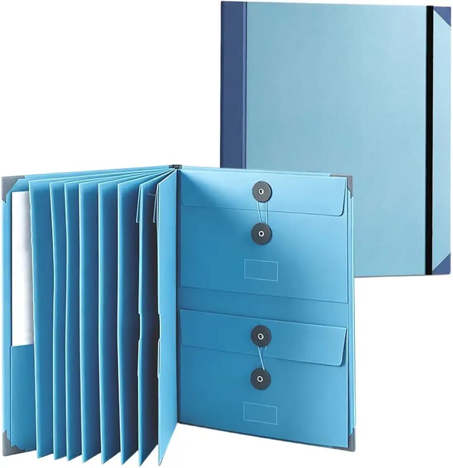 Blue Important Document Organizer File Folder Organizer with Guided Labels Elastic Band Plastic 10 Pockets Acid-Free Expanding File Document Binder for Important Papers Passports Home Office