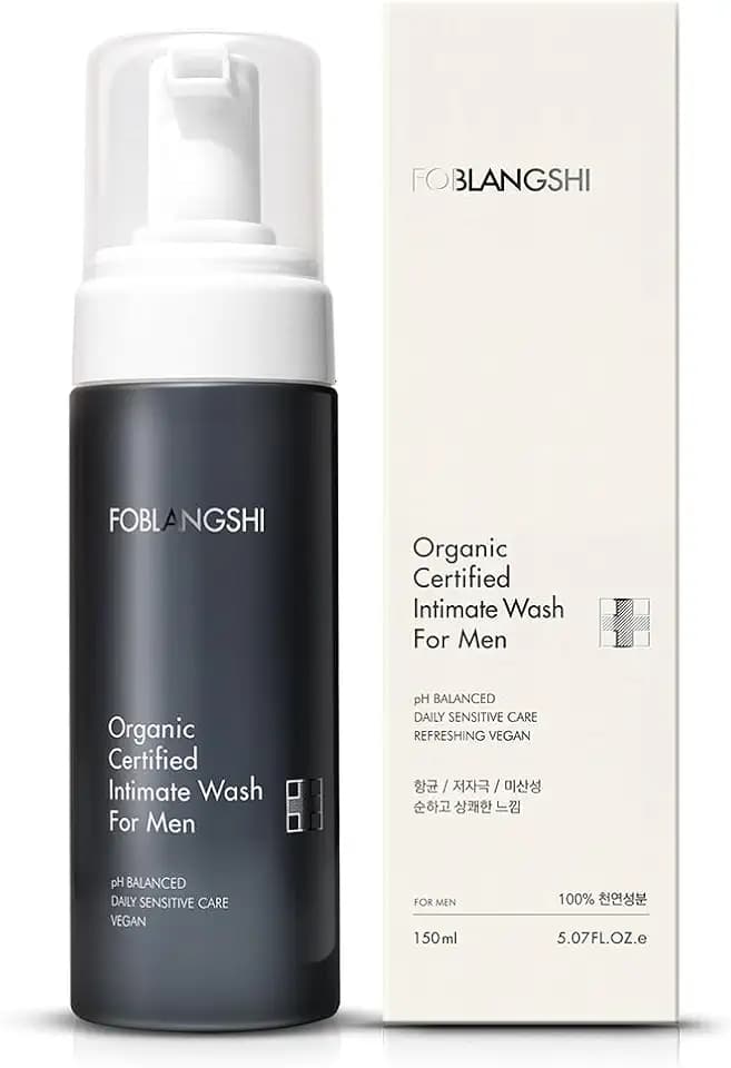 Premium Organic Intimate Wash for Men, 100% Natural Ingredients, pH Balanced Foaming Hygiene Wash, Gentle Daily Care with Probiotics, Reduce Odor, Sensitive Skin, Sulfate-Free, Vegan, Korea No.1