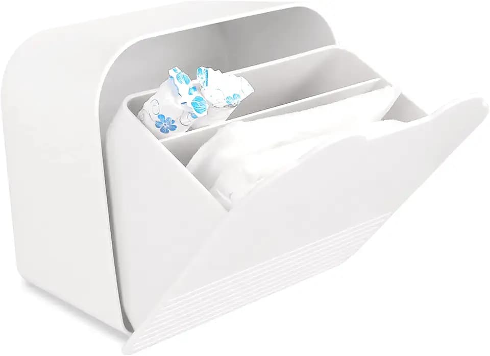Damenbinden Box,Kunststoff Hängen Tampon Aufbewahrung Box 15.5 * 15.5 * 9cm Damenbinden Organizer für Badezimmer für Mädchen, Frauen, Damen (Weiß)