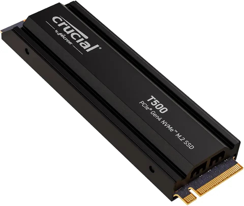 Crucial T500 SSD 2TB PCIe Gen4 NVMe M.2 Interne Festplatte mit Kühlkörper, bis 7400 MB/s, TLC NAND, Desktop PC kompatibel, Microsoft DirectStorage - CT2000T500SSD5