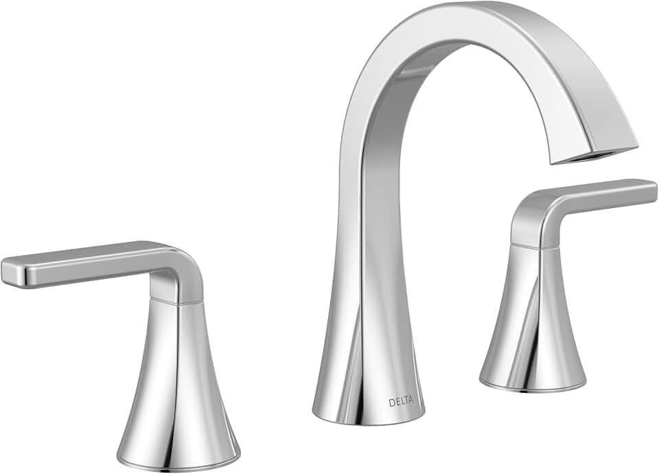 Delta Lineax Chrome Bathroom Faucet 3 Hole, 8 Inch Widespread Bathroom Sink Faucet for Vanity, Metal Push-Pop Drain Assembly, Chrome 3562LF-MPU