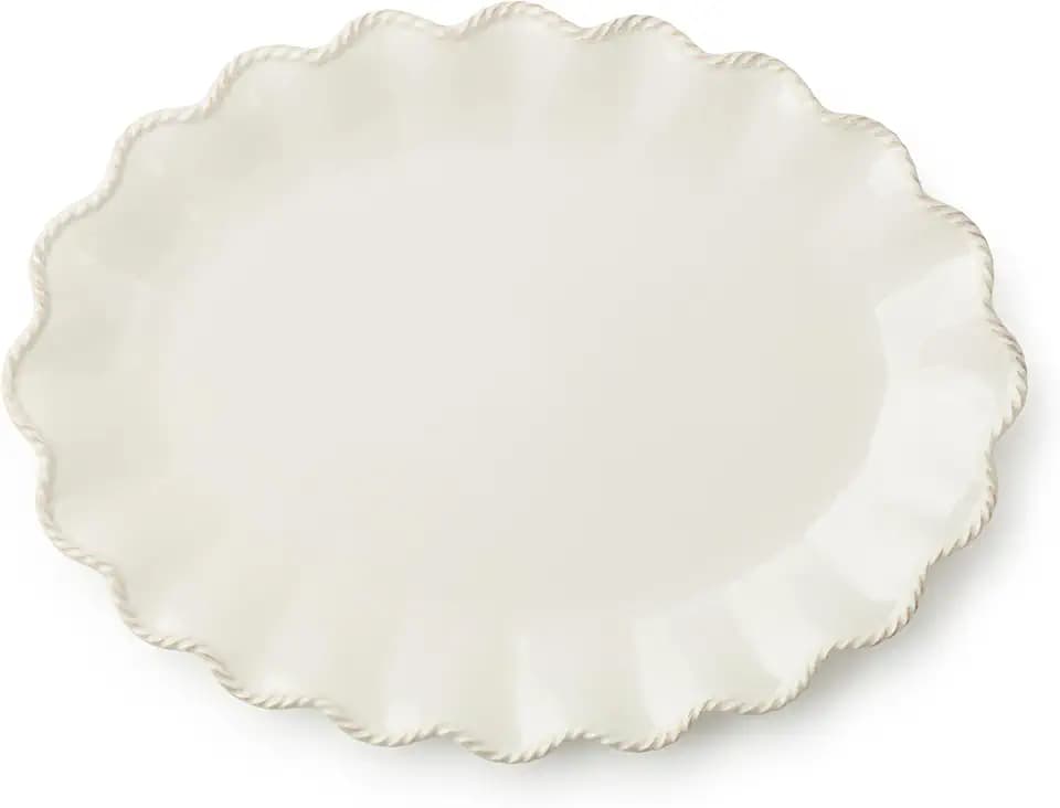 Heritage Scroll Large Oval Platter – 16" x 12" Ivory Stoneware Serving Tray with Sculpted Rim – Elegant Dinner, Holiday & Entertaining Serveware by Certified International