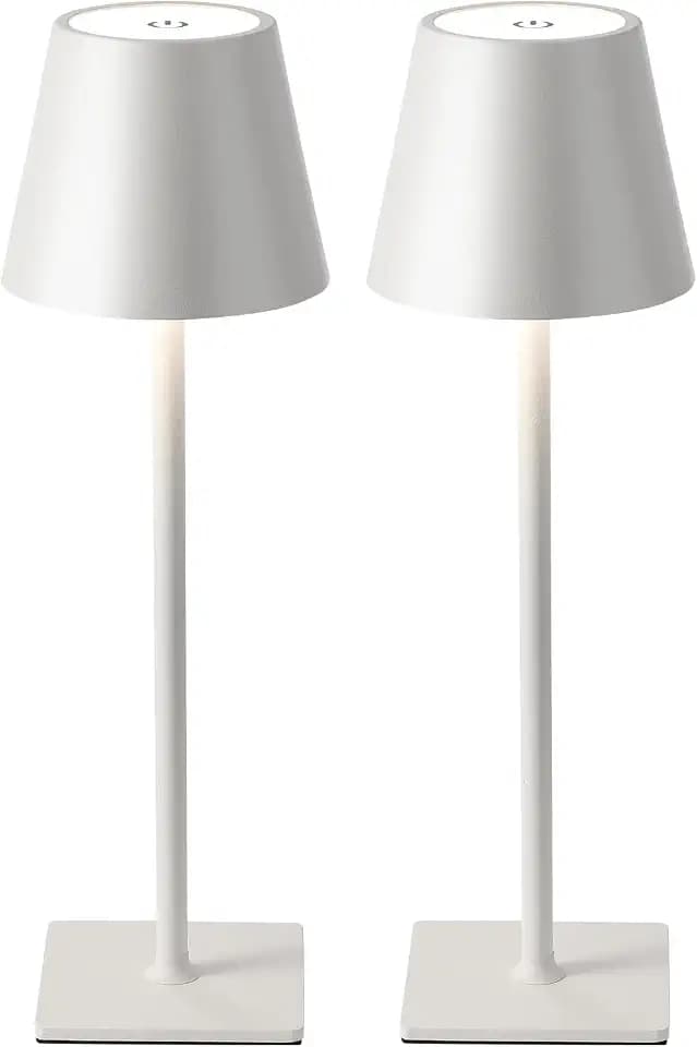 Fizrice Cordless Table Lamp Rechargeable Lamps: 6000mAh Battery Operated Table Lamp Outdoor Waterproof, Touch Control, Portable Wireless Desk Lamp for Dinner/Bedroom/Restaurant (White2 Pack