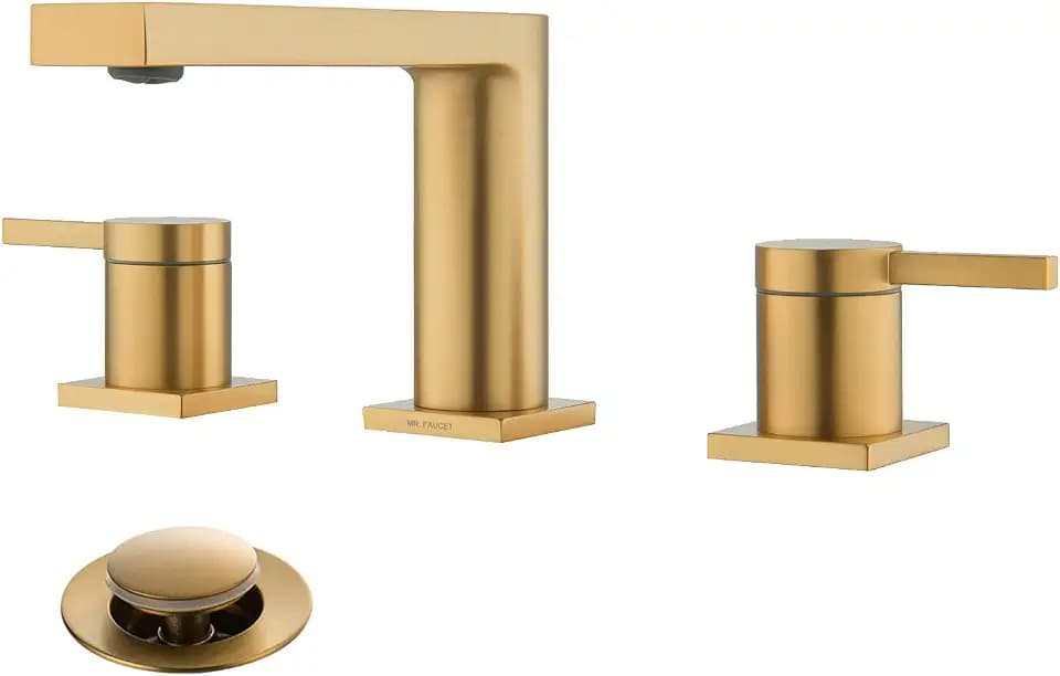 Luxury Brass Widespread Bathroom Sink Faucets for 3 Hole 2-Handle 8 Inch Deck Vanity Faucet & Stainless Steel Pop-up Drain Assembly, Brushed Brass Gold