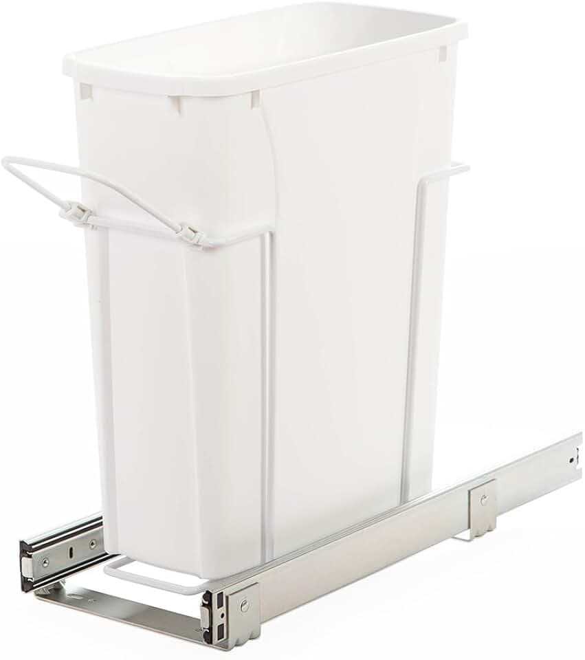 Knape & Vogt SBM9-1-20WH 8.38 in. W x 20 in. D x 17.31 in. H In Cabinet Pull-Out Bottom Mount 20qt Trash Can
