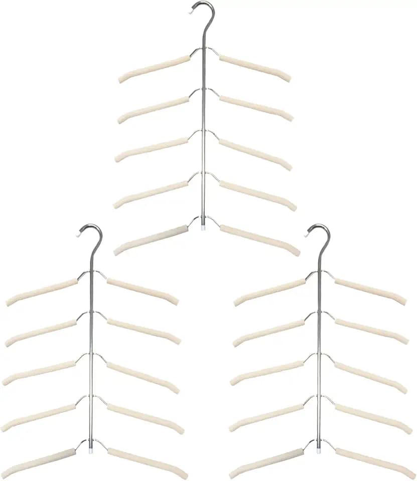 3-Pack 5-in-1 Space Saving Blouse Hangers - Non-Slip Padded Swing Arm Coat Hangers, Heavy Duty Stainless Steel for Shirts & Sweaters (White)