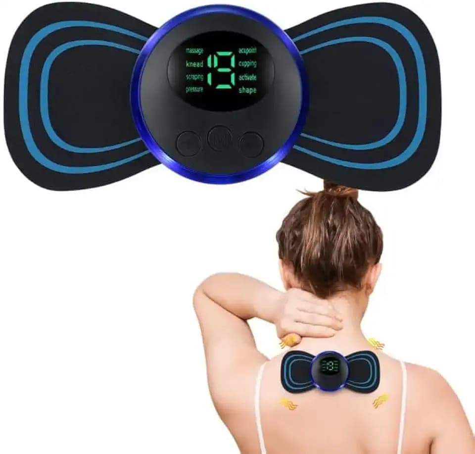Stock Führendes Massagegerät mit 2 Ersatzteilen, kabellos, selbstklebend, Ems-Massagegerät, Schulter- und Nackenmassagegerät, Linderung von Muskelschmerzen
