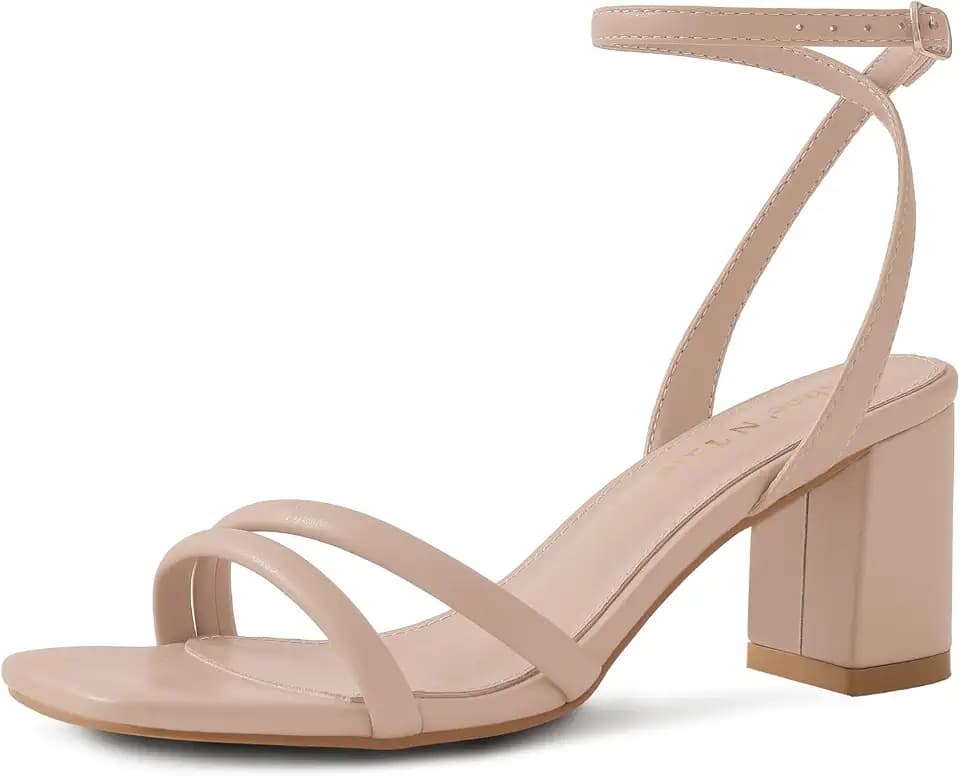 Shoe'N Tale Strappy Heels for Women Square Toe Chunky Block Heels Ankle Buckle Heeled Sandals