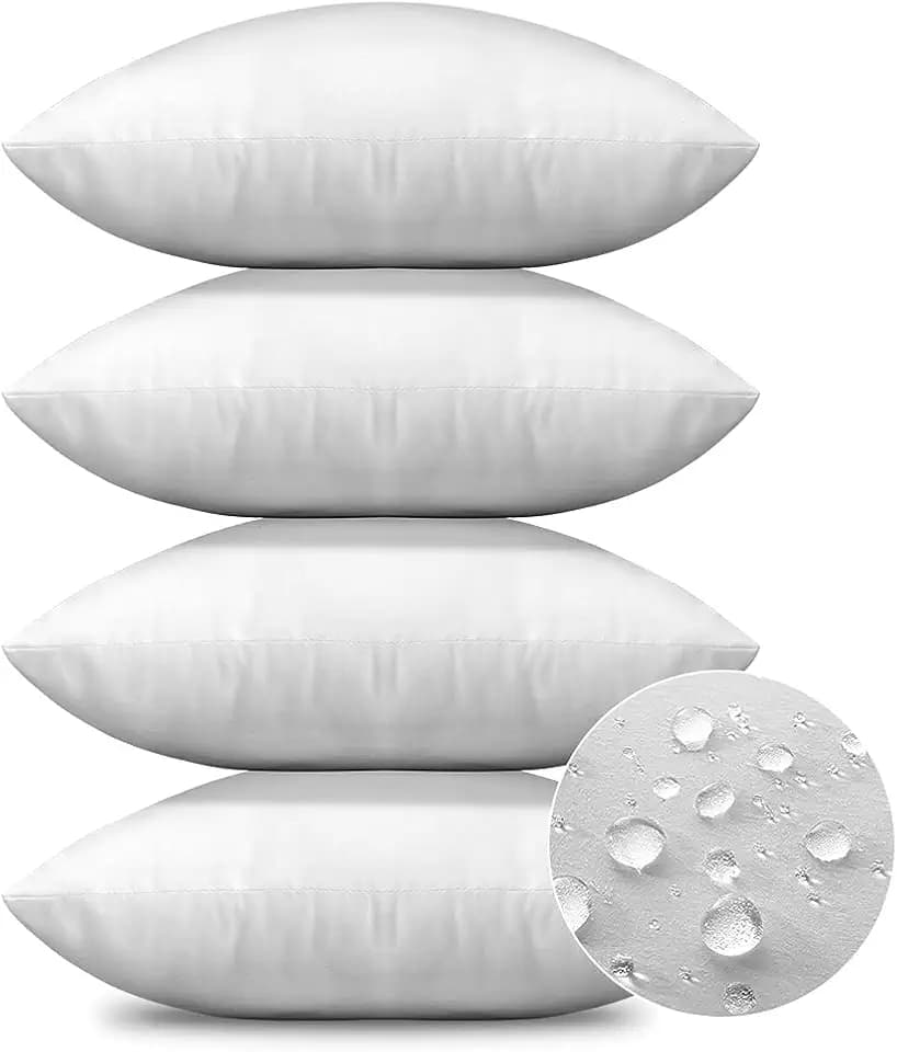 OTOSTAR Premium Outdoor Pillow Inserts 20x20 Inch Set of 4 Waterproof Throw Pillow Inserts Square Garden Patio Stuffer Form Decorative Outdoor Pillows for Couch Bed Sham Cushion Stuffer (White)