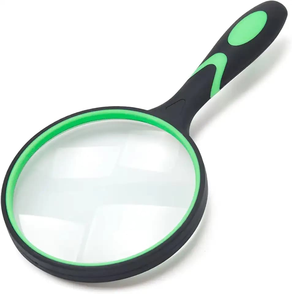 Large Magnifying Glass 5X Handheld Reading Magnifier for Seniors & Kids - 100MM 4INCHES Real Glass Magnifying Lens for Book Newspaper Reading, Insect and Hobby Observation, Classroom Science (GREEN)
