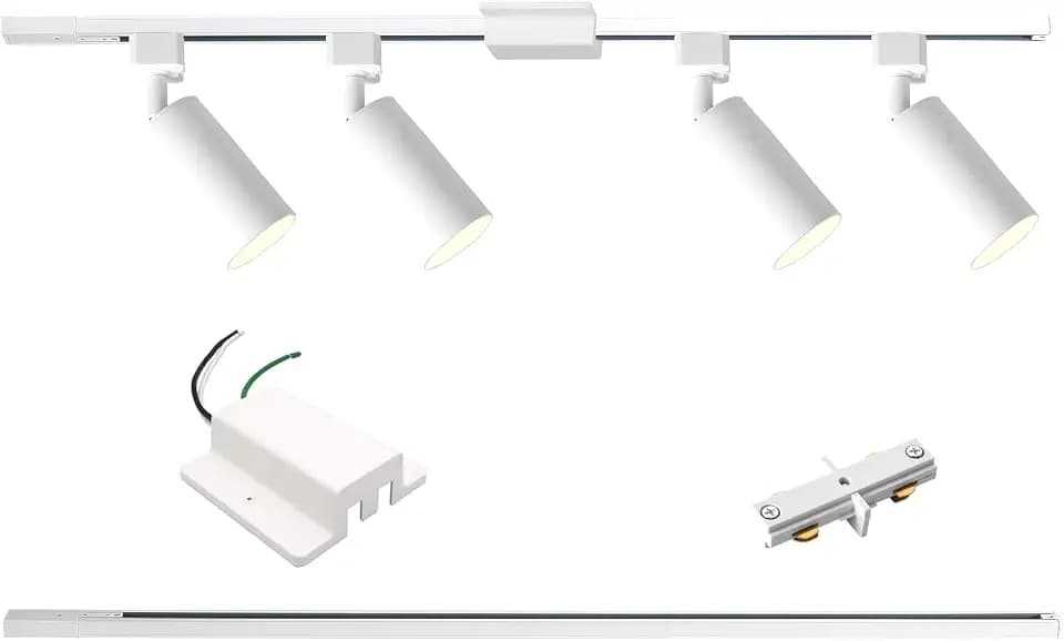 4-Light LED Track Lighting Kit with 3.3FT H Type Track Lighting Rails and Floating Canopy Connector, Modern Kitchen GU10 Track Lighting Fixtures Ceiling Spot Light, White (No Bulbs)