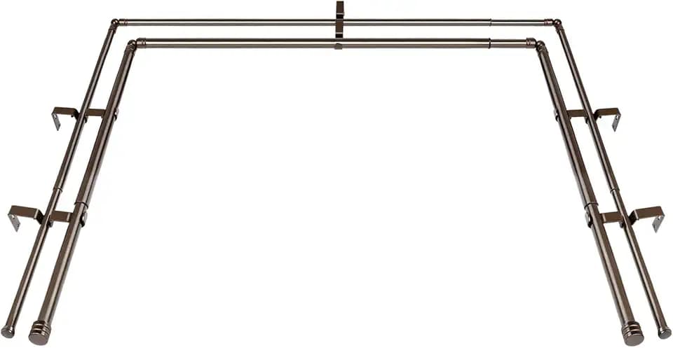 HOTOZON Double Bay Window Curtain Rods 36 to 72 Inches(Center Rod), Bronze