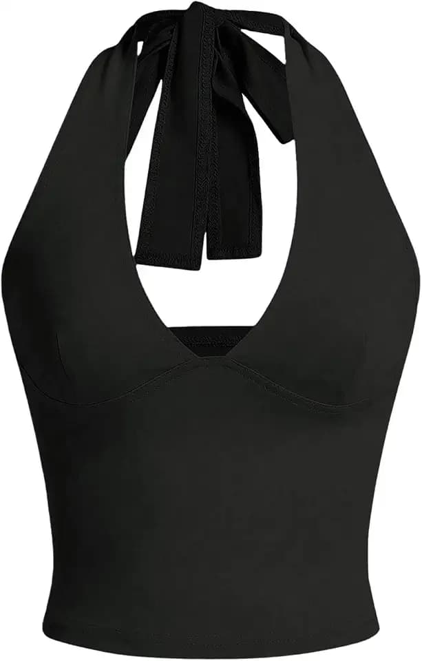 Milumia Women's Sexy Low Cut Halter Top Y2K Tie Backless Tank Top