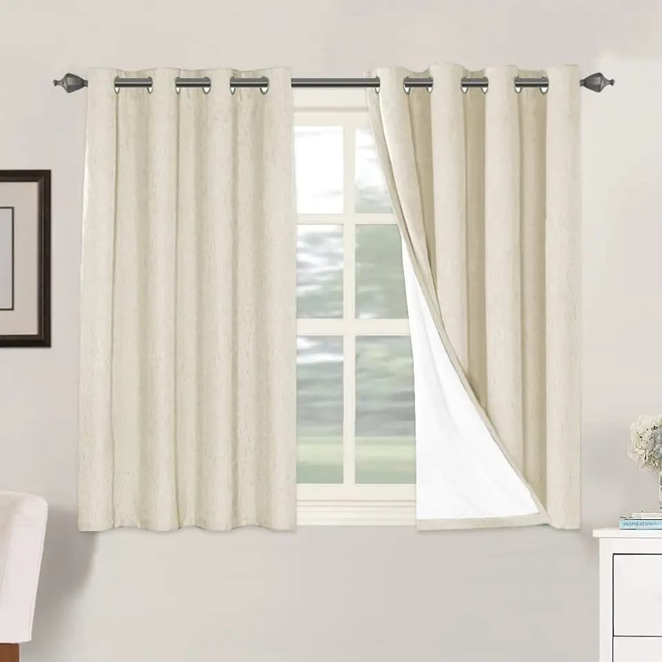 H.VERSAILTEX 100% Blackout Curtains for Bedroom Thermal Insulated Linen Textured Curtains Heat and Full Light Blocking Drapes Living Room Curtains 2 Panel Sets, Bleached Sand, 52x45 Inch