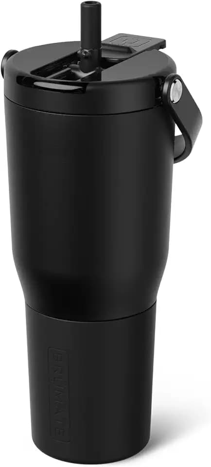 BrüMate Resa Flip 35oz Travel Tumbler with Covered Flip Down Straw | 100% Leakproof Water Bottle | Made of Insulated Stainless Steel | Cup Holder Friendly Silicone Base | 35oz (Matte Black)