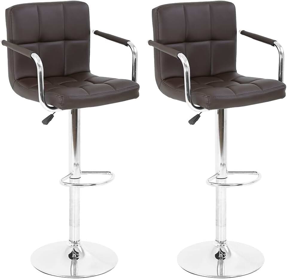 BestOffice Modern Bar Stool Set of 2 Barstools Armrest Height Adjustable Counter Stools Bar Chairs Swivel Bar Stool PU Leather Hydraulic Dining Room Chairs Home Kitchen Stools (Brown)