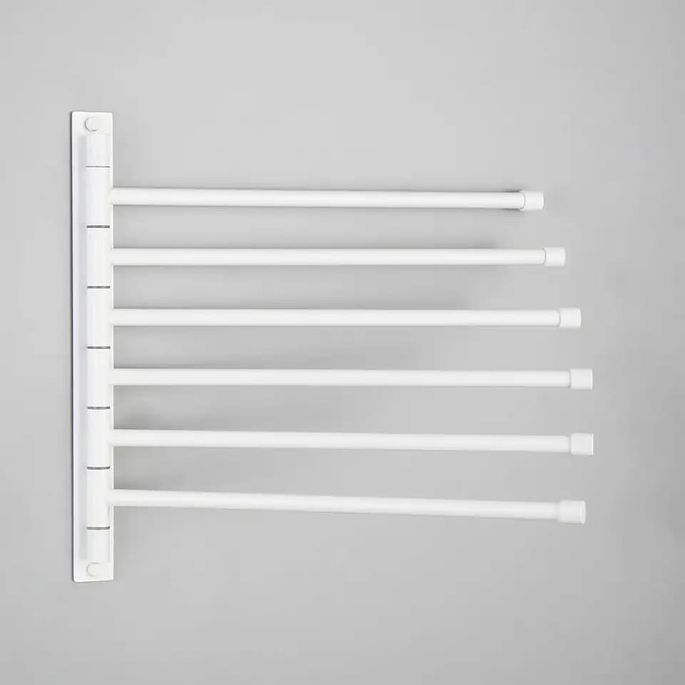 GERZWY Bathroom 6 Arms Swing Arm Towel Bars Wall Mount Bath Towel Rack Hanger Stainless Steel Towel Holder Organizer, White