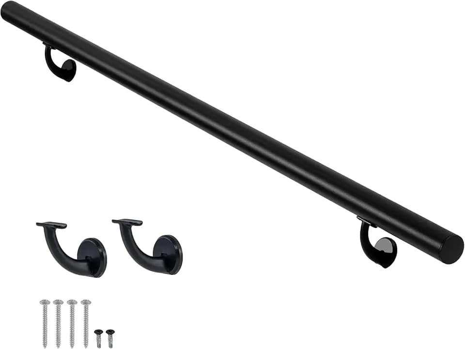 8FT Modern Aluminum Handrail Set, handrails for Indoor Stairs,Deck,Slope, wall Mounted Staircase handrails, Zink Alloy Brackets Included,Rust Free. (Matte Black, 8 FT)