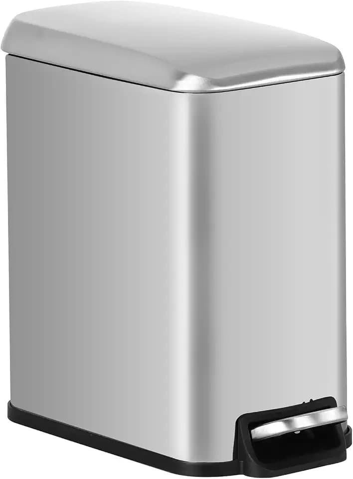 BestOffice | 1.3G Stainless Steel Trash Can with Lid | Steel | Pack of 1