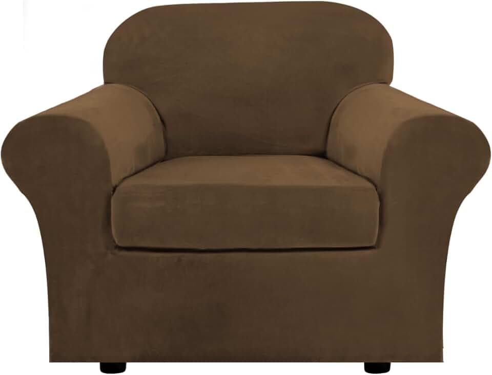 H.VERSAILTEX Rich Velvet Stretch 2 Piece Cover Chair Slipcover Sofa Cover Furniture Protector Couch Soft with Elastic Bottom Chair Couch Cover Width Up to 49 Inch (Chair, Bronze Brown)