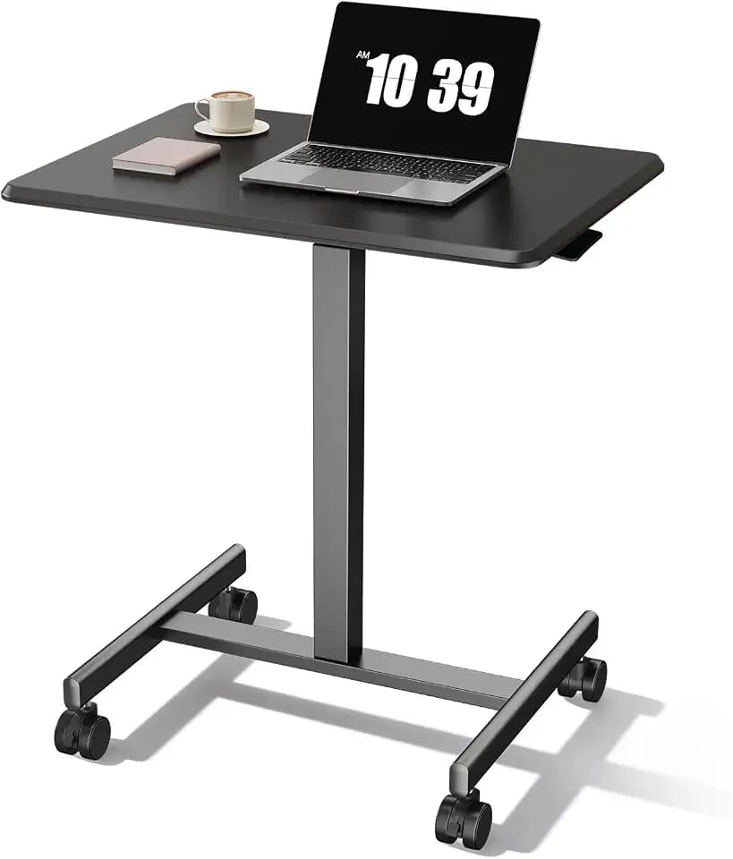 OLIXIS Mobile Rolling Desk with Wheels,Adjustable Laptop Desk, Black