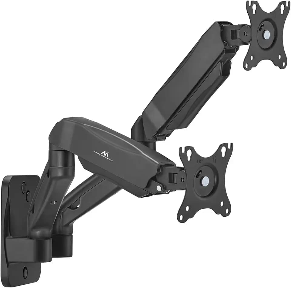 Maclean Monitor-Wandhalterung für 2 Monitore | Für 17–32" Flach- & Curved-Bildschirme 2x9 kg | VESA 75x75 & 100x100 | Schwenk-, Neig- & Drehbar | Universal Halterung mit mechanischer Feder MC-988