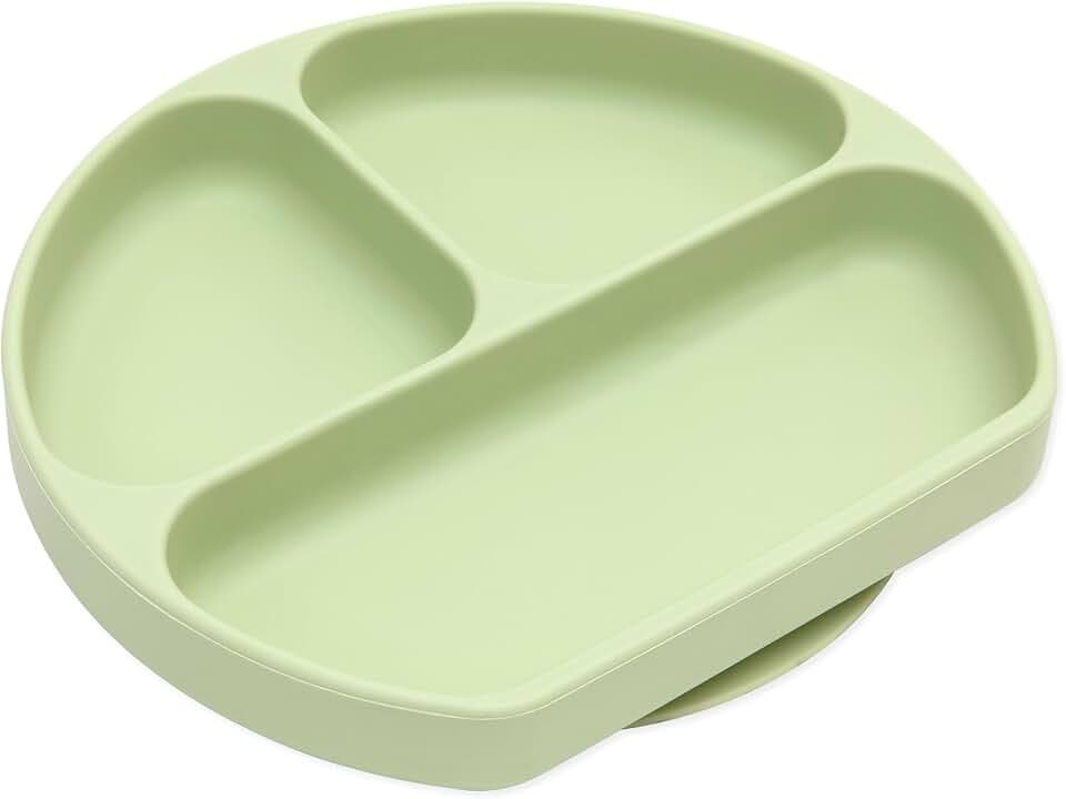 Bumkins Toddler and Baby Suction Plate, Divided Grip Dish for Babies and Kids, Baby Led Weaning, Feeding Supplies, Sticks to Tables and Highchairs, Platinum Silicone, for Chidren 6 Months, Sage