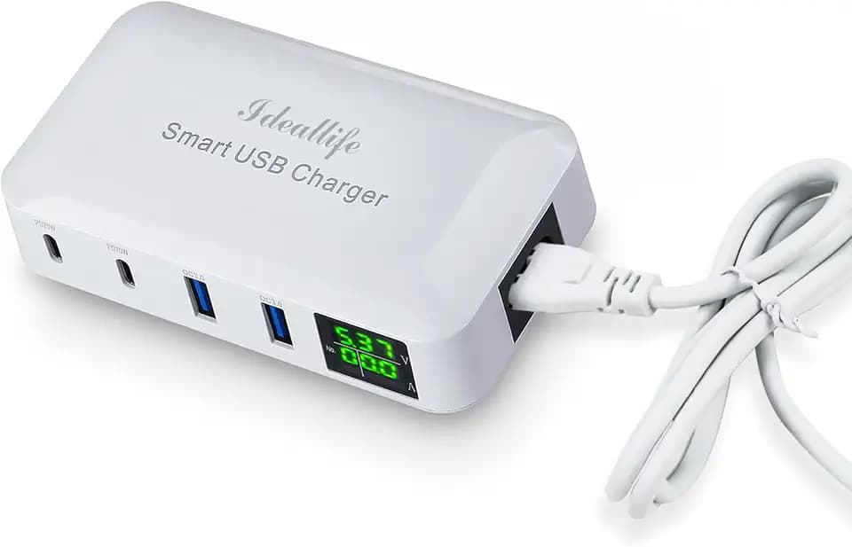 Superschnelles USB Ladegerät, 70W 12A 4-Port USB Ladestation 20W PD und QC3.0 Multi Port USB C Ladegerät Hub mit LCD Display Kompatibel für iPhone iPad Samsung Huawei und mehr