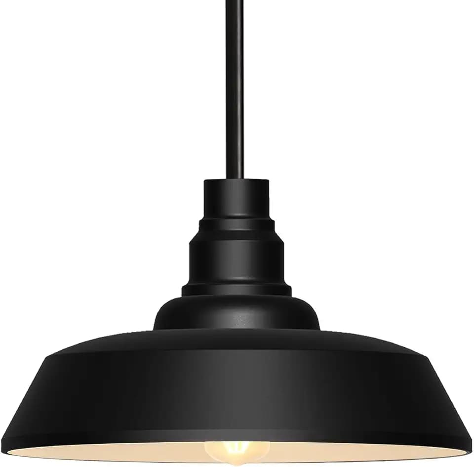 18" Large Black Farmhouse Pendant Light, Industrial Dome Chandelier
