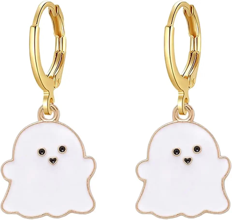 coadipress Halloween Ghost Earrings for Women Cute Funny Spooky Ghost Huggie Hoop Earrings Colorful Enamel Ghost Hoop Earrings Halloween Holiday Party Accessories Fashion Jewelry