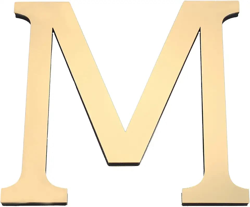 PATIKIL 7.87 Inch 3D Acrylic Alphabet Mirror Wall Stickers Letter m Self-Adhesive Home Decor Letter Sign Art Sticker Decal for DIY Home Decoration Light Gold
