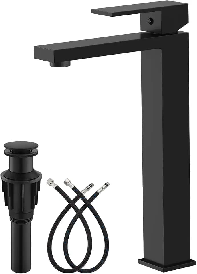 gotonovo Bathroom Vessel Sink Faucet with Pop Up Drain, Matte Black
