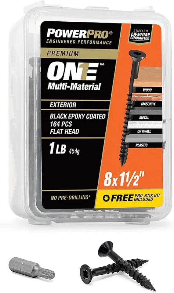 Power Pro ONE Multi-Material Screws, #8 x 1-1/2in, 164 Pieces, Black