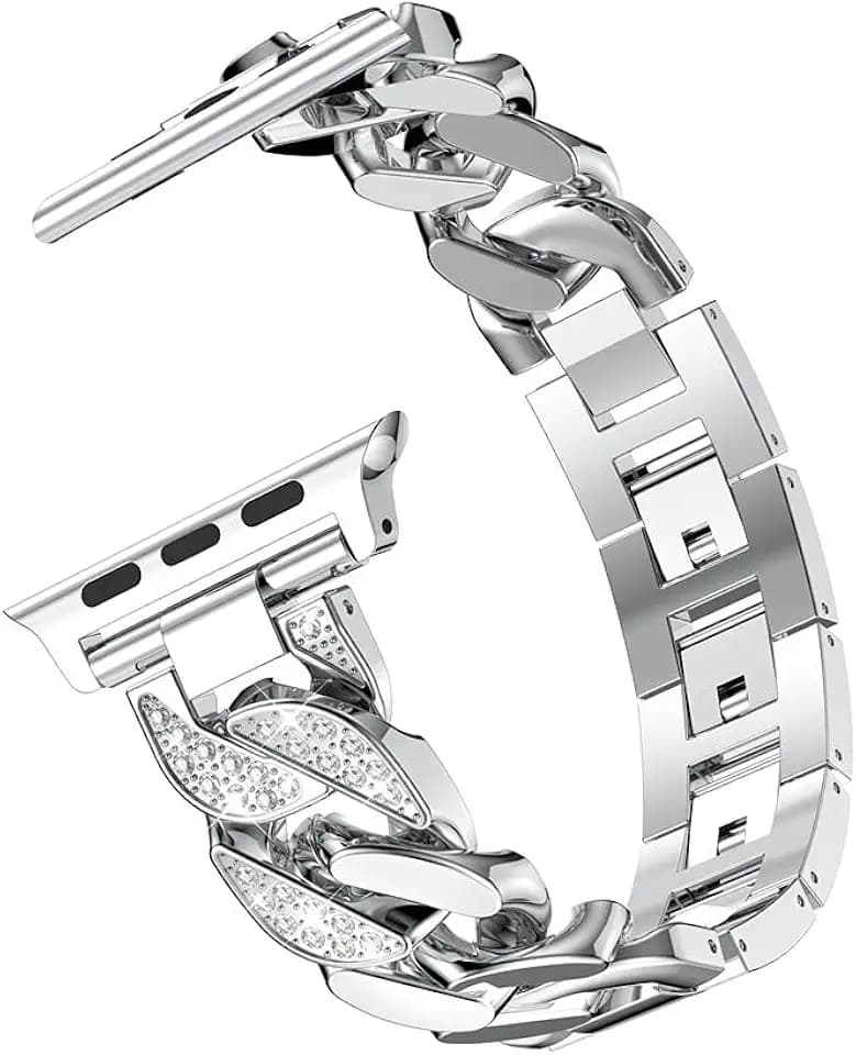 Glitzer Edelstahl Armband Kompatibel mit Apple Watch 41mm 40mm 38mm 49mm 46mm 45mm 44mm 42mm, Diamant Uhrenarmbänder Einstellbar Ersatzband Kompatibel mit iWatch Ultra Series 11/10/9/8/7/6/5/4/SE/3/2
