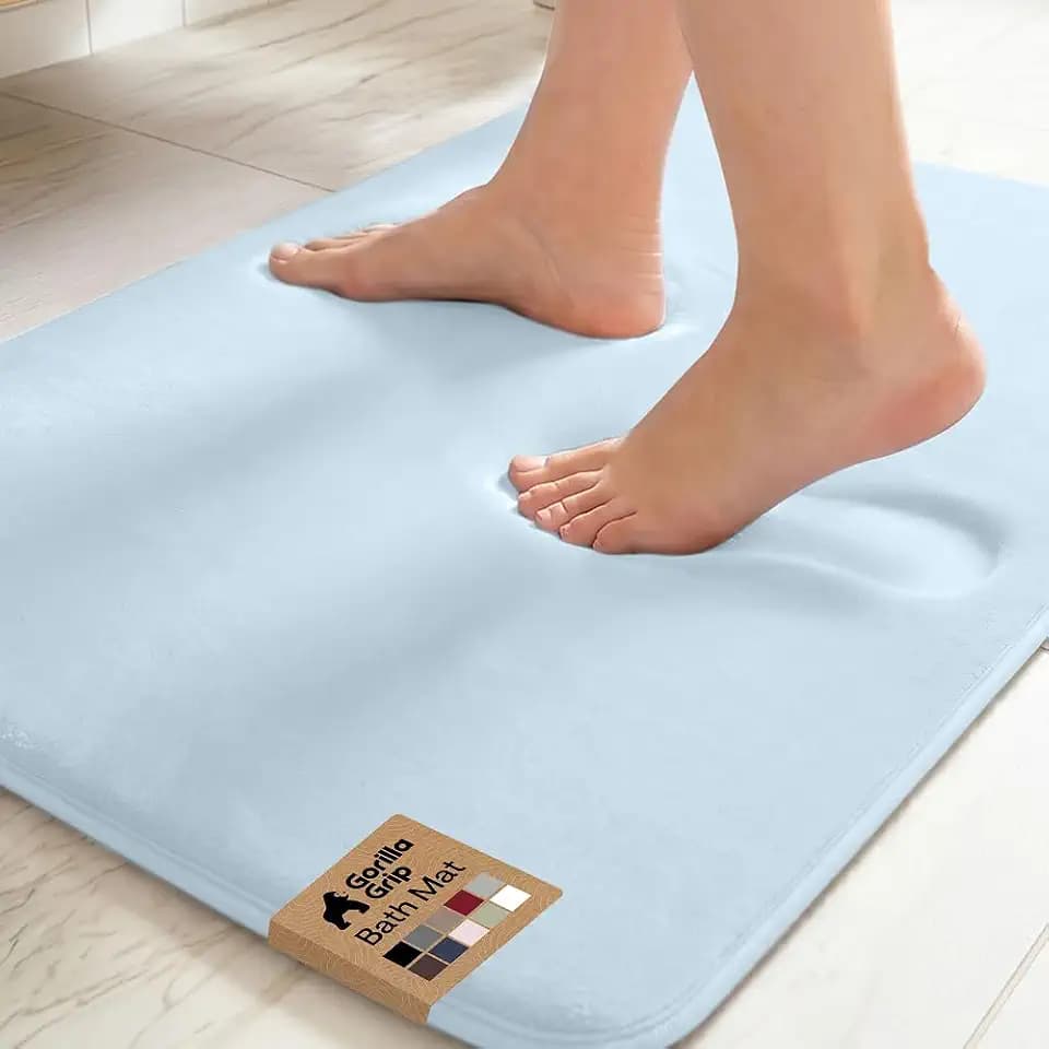 GORILLA GRIP® Memory Foam Bath Rug for Bathroom, 30x20 Light Blue