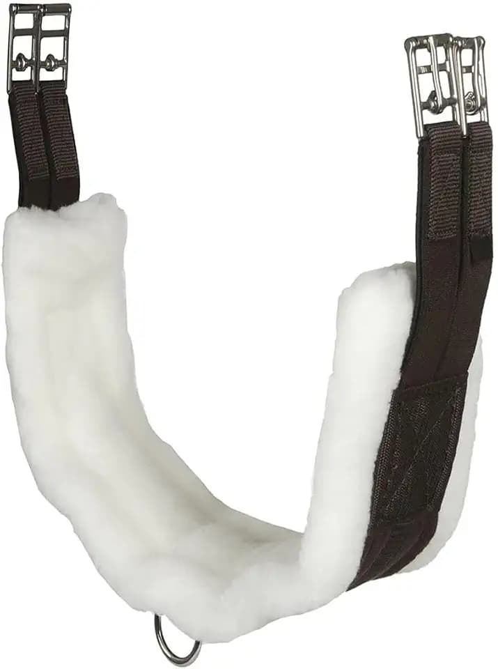 Intrepid International English Girth with Fleece - Breathable Lightweight Horse Girth for English Saddle, Double Elastic Easy Attachment, Brown with White Fleece