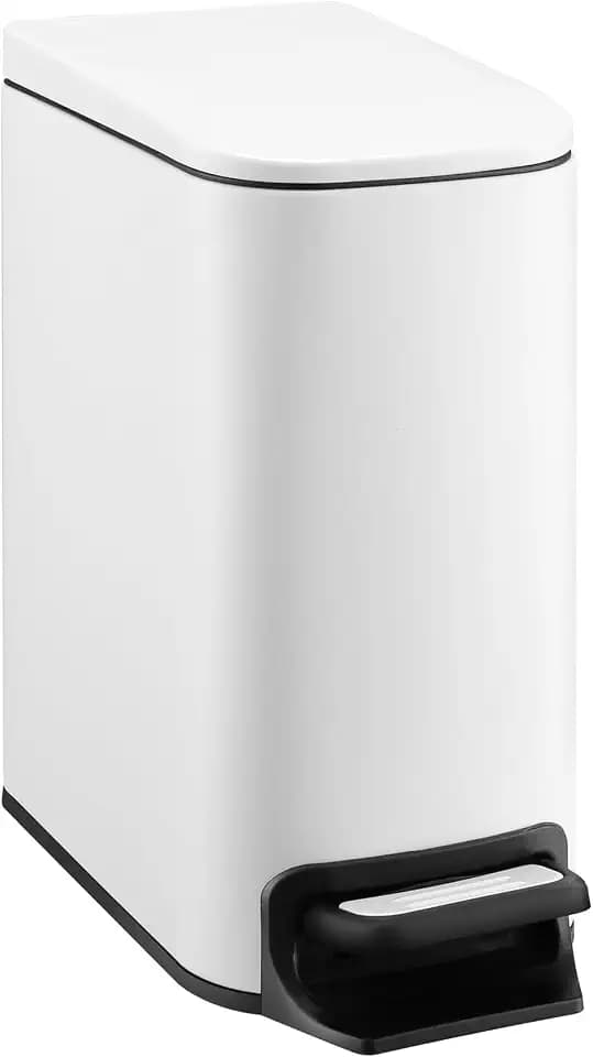 TIPGO Slim Bathroom Trash Can with Lid, 1.6 Gal, Soft Close, White
