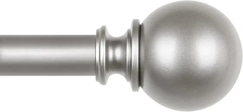 KAMANINA Curtain Rods for Windows 48 to 84 Inches, Antique Silver Curtain Pole 32 to 86 Inches (2.6-7.1ft), 7/8 Inch Decorative Drapery Rods with Round Finials