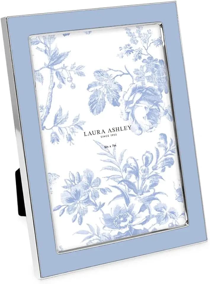 Laura Ashley 5x7 Cashmere Blue Enamel Picture Frame, Silver Edge w/Easel