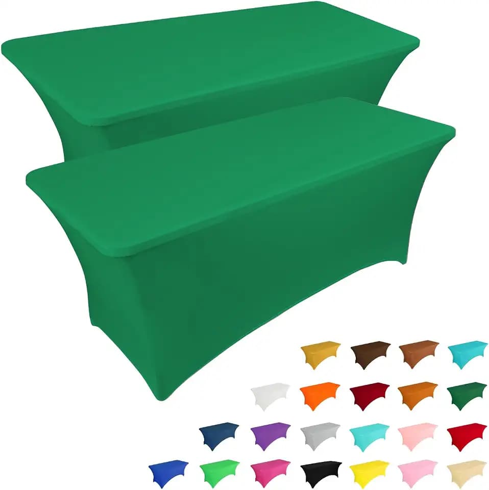 IVAPUPU 2 Pack 4FT Table Cloth for Rectangular Spandex Emerald Green Cover