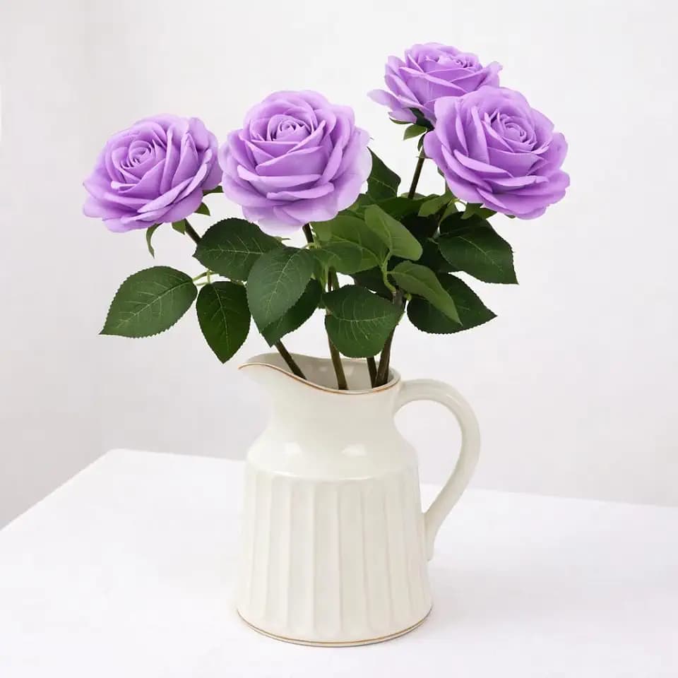 4PCS Roses Artificial Flowers Real Touch Flocked Latex, Purple
