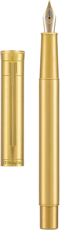 Hongdian Brass Fountain Pen Fine Point, Slim Style with Converter and Metal Pen Case, The Light of Hope Serise