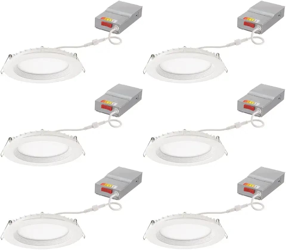 Juno 4" Round Wafer LED Recessed Light, 5-in-1 CCT, Regressed, White, 6Pk
