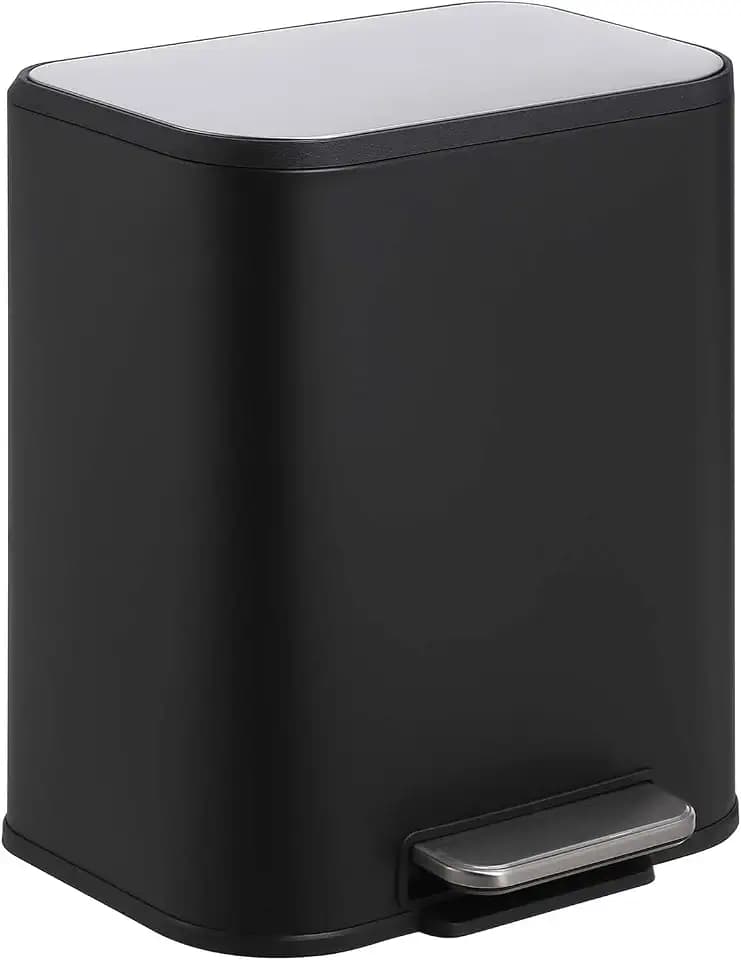 5.2 Gallon/20 L Kitchen Trash Can, Stainless Steel Garbage Can With Soft-Close Lid, Foot Pedal and Removable Inner Basket, Rectangular Small Step Waste Bin for Office Bedroom Bathroom Living Room