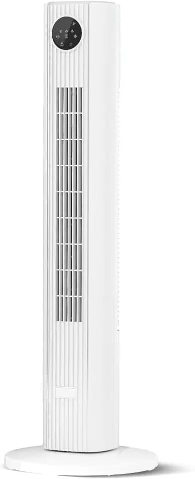 Electactic 36” Tower Fan for Bedroom, 23ft/s Powerful Standing Fan with Remote, 85° Oscillating Fans for Indoors with 3 Speeds, 4 Modes, 12H Timer, Bladeless Room Fan for Room, Home, Office, White