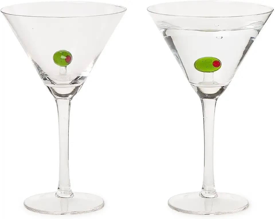 Two's Company Martini Glass with Olive, 8-Ounce, Glass, Clear