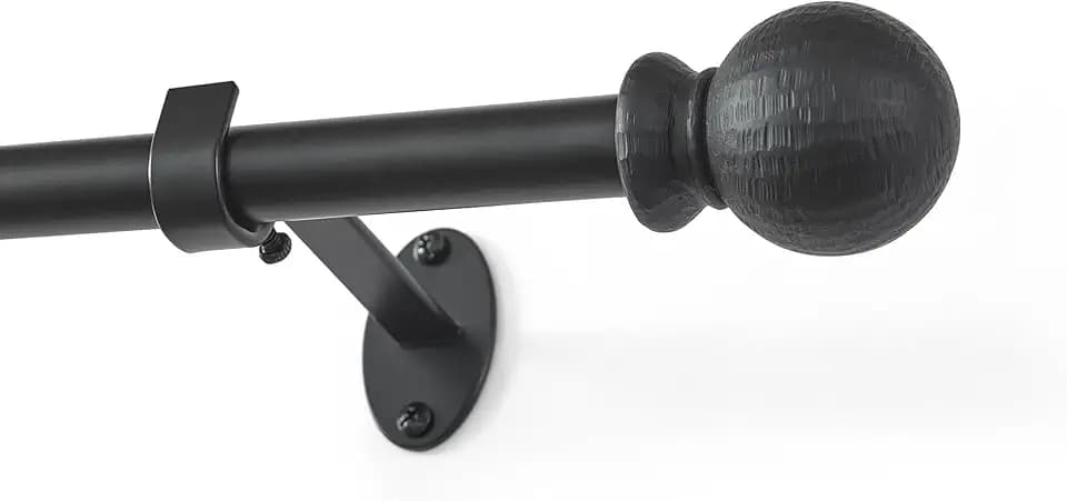 Farmhouse Ball Curtain Rod, Wrought Iron - 32"W x 142"L