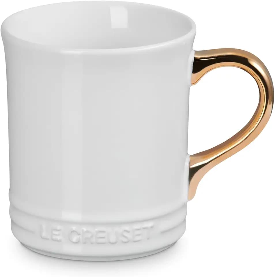 Le Creuset Stoneware Vancouver Mug, 14 oz., White/Gold Metallic Handle