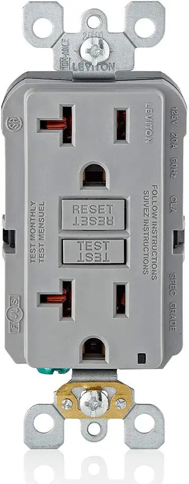 Leviton Slim GFCI Outlet, Non Tamper-Resistant, 20 Amp, GFNT2-GY, Gray